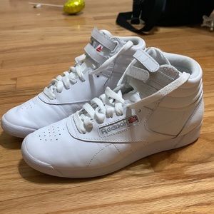 White hardly worn Reebok high top shoes